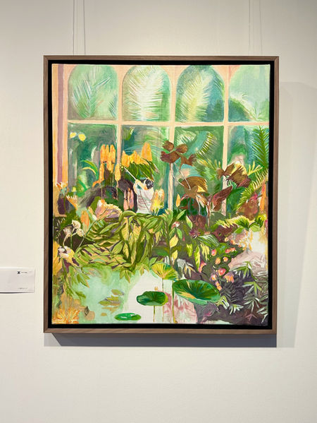 «  The garden keeper », acrylique on linen, 46x55cm, 2025. Framed. 