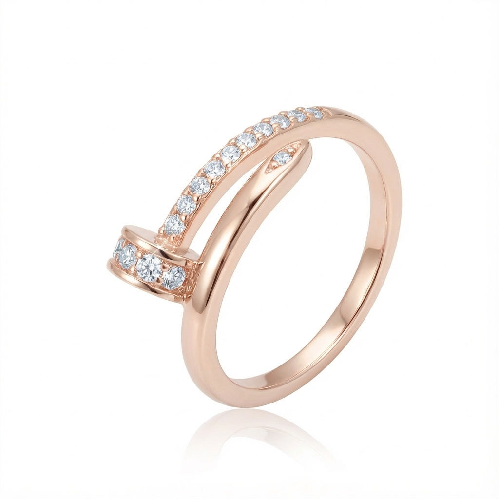 טבעת בורג חצי זרקונים-רוז גולד
