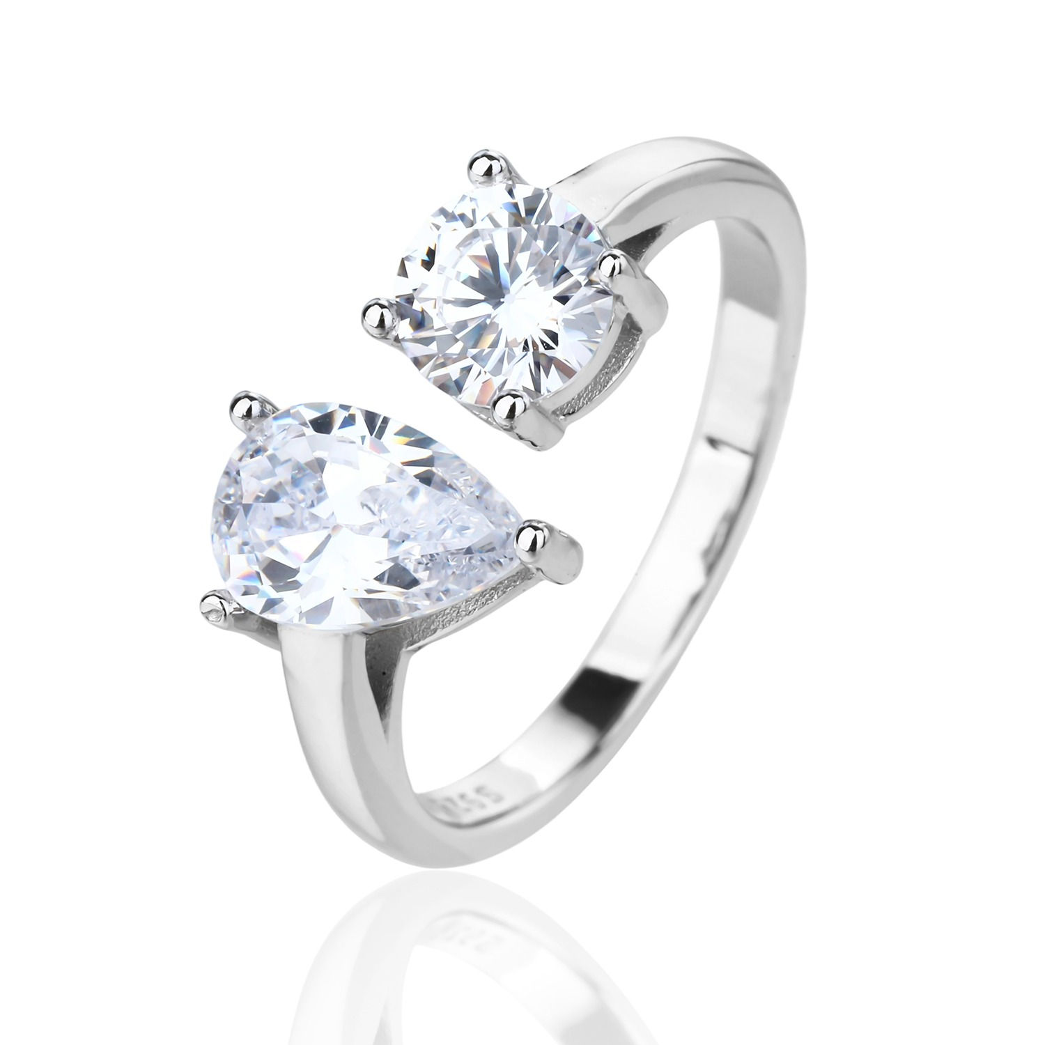 טבעת פתוחה זרקון משולבת טיפה-כסף