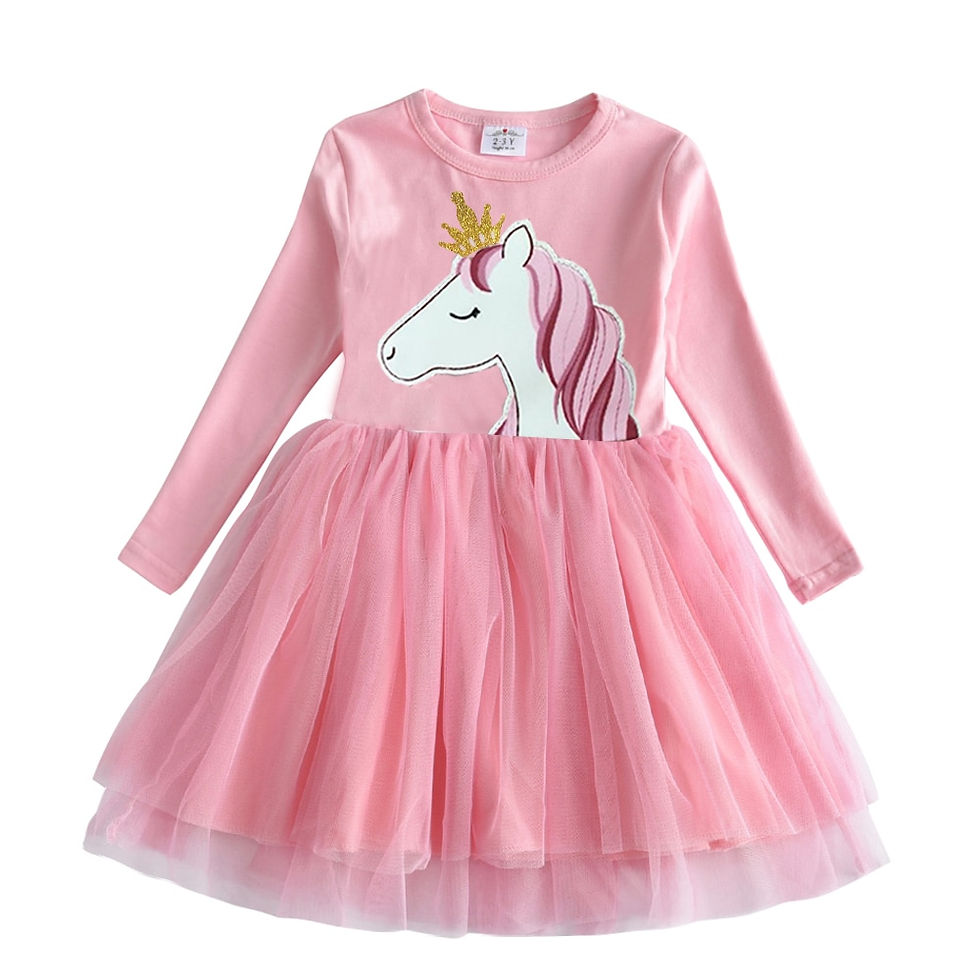 Thumbnail: VIKITA Girls Unicorn Vestidos Girls Long Sleeve Dress Kids Party Voile
