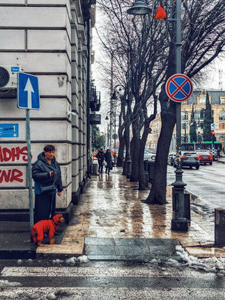 woman and dog in tbilisi georgia