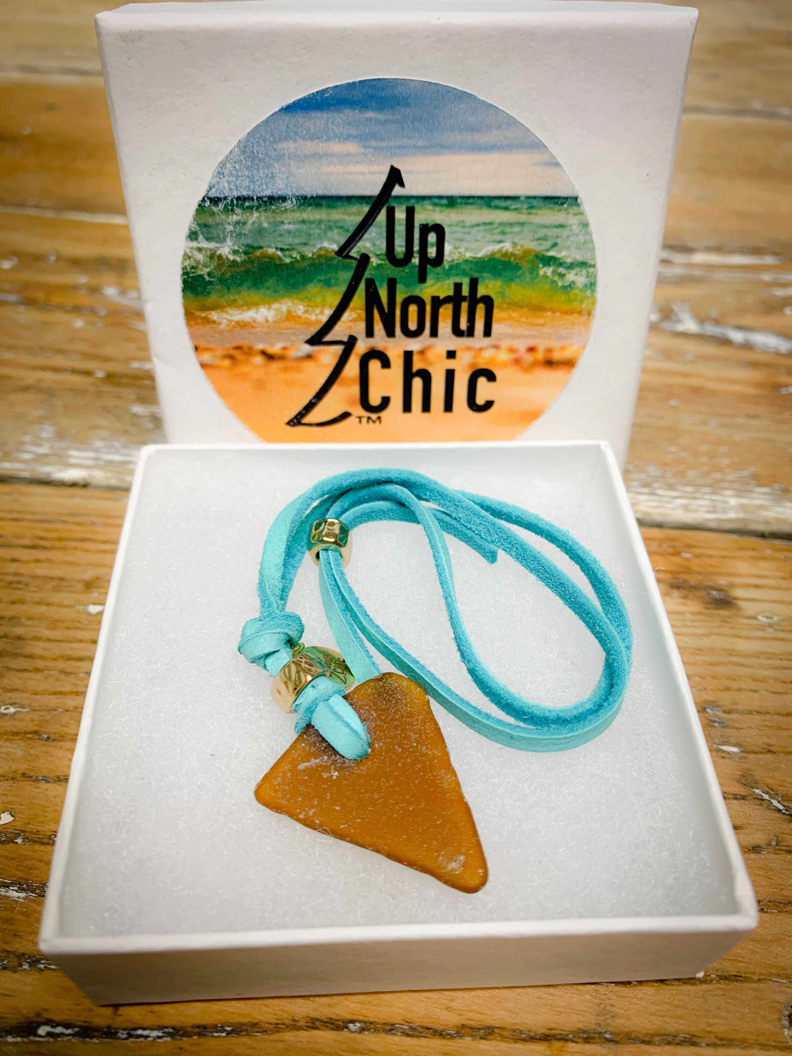 One-of-a-Kind, Great Lakes Sea Glass Leather Necklace, UpNorth Chic Desi