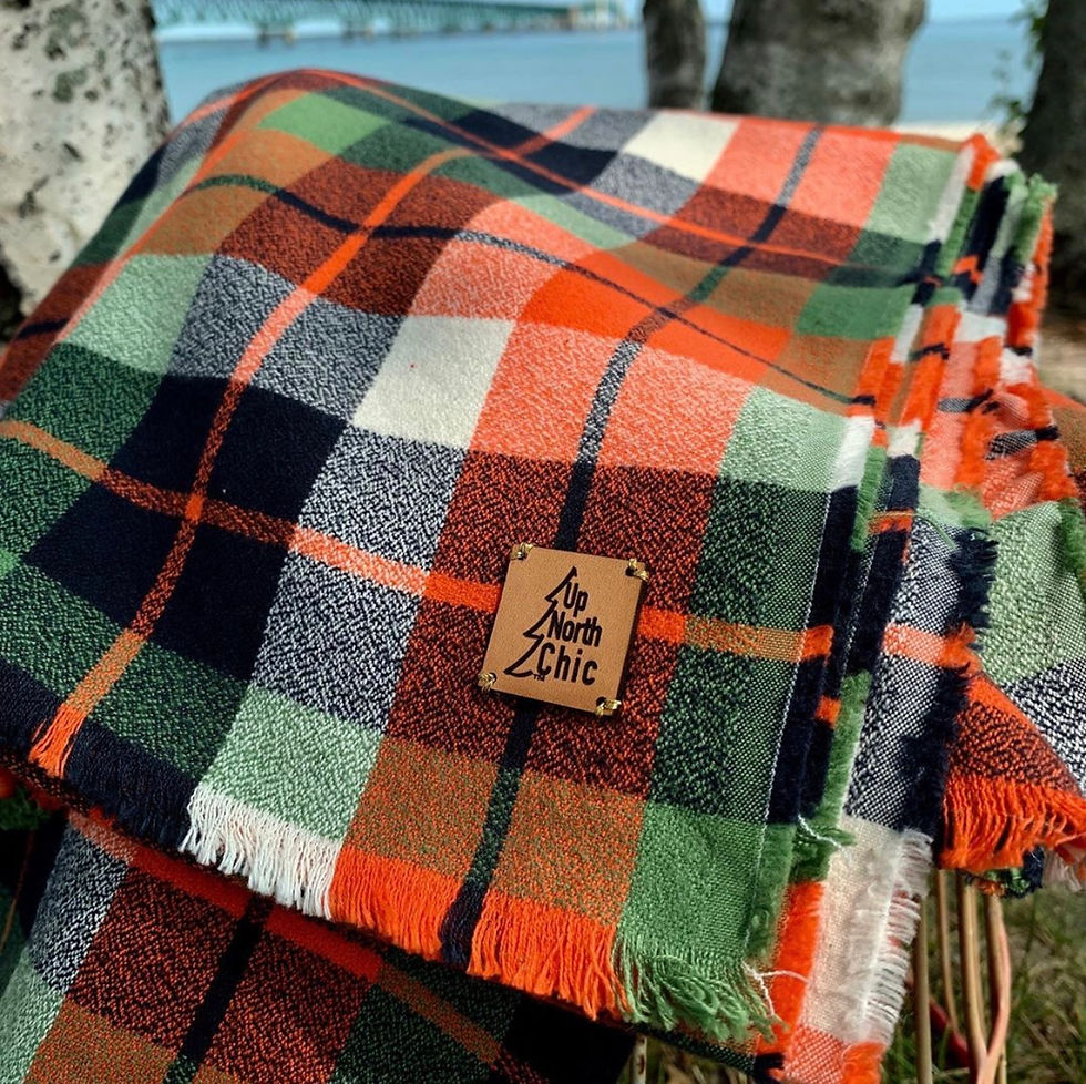 Thumbnail: "UpNorth Chic" Scarf Orange/Green/White/Navy Plaid 100% Cotton Flannel