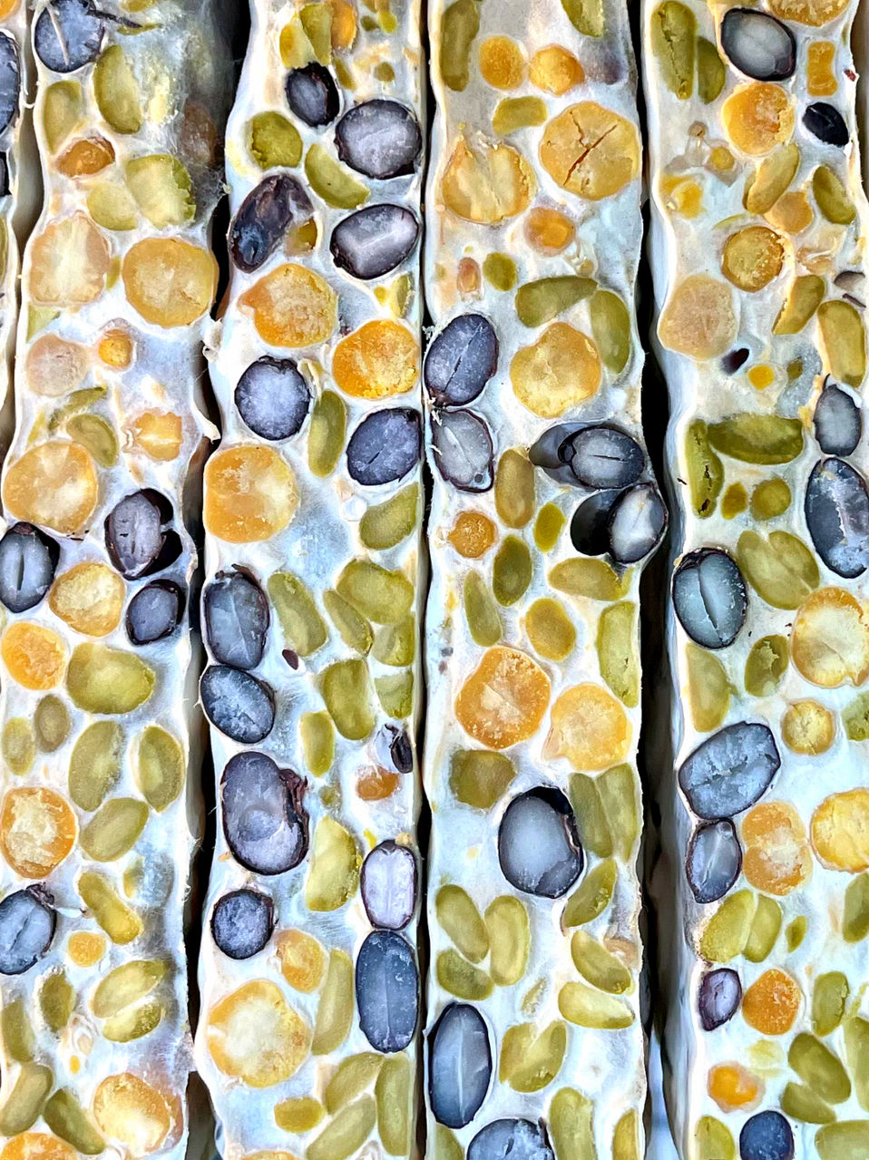 Been Bean tempeh chickpeas, black beans, green peas.