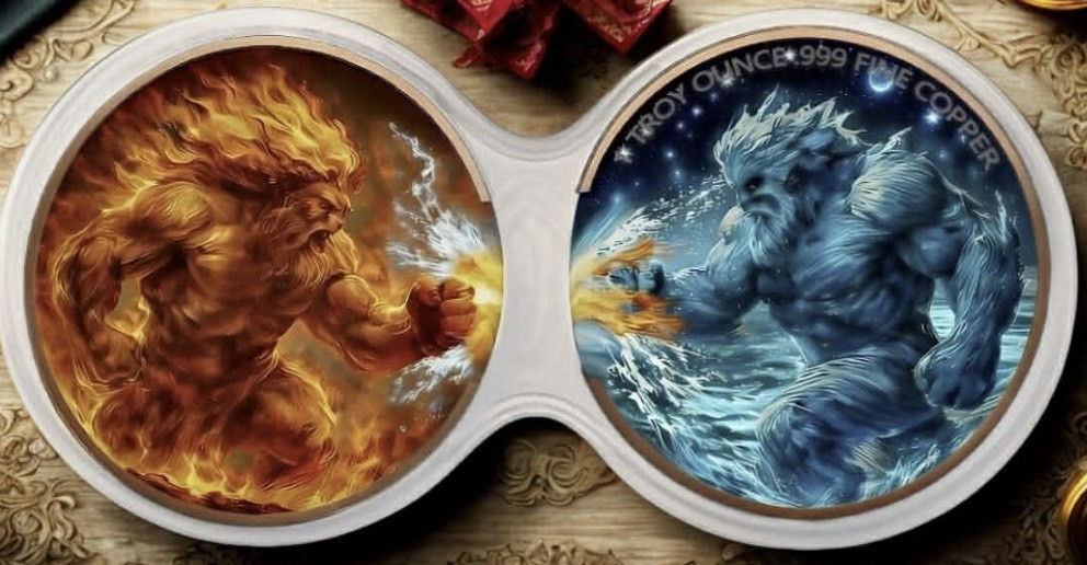 Fire & Ice two x 1 Troy ounce Copper Round Set – Limited Edition in DuoStack