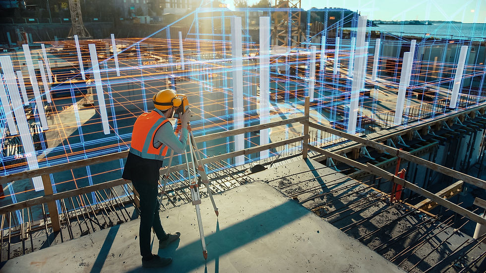A men taking mesuerment of a construction site