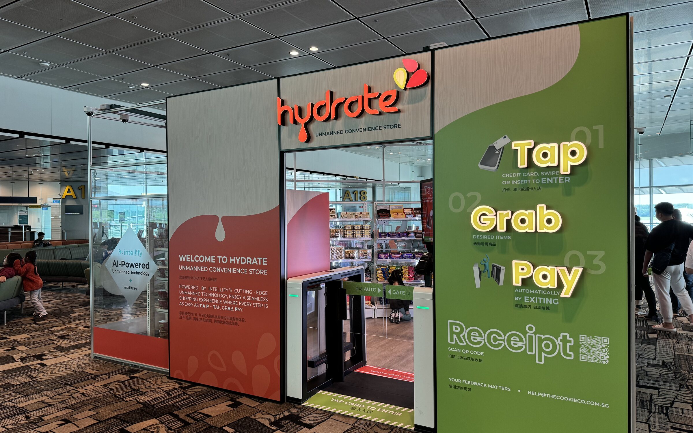 AI unmanned convenience store with alcohol fridge and coffee machine, Changi Airport T3
