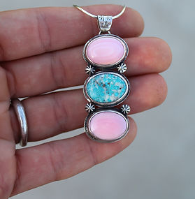 pink conch shell and white water turquoise pendant jewelry handmade