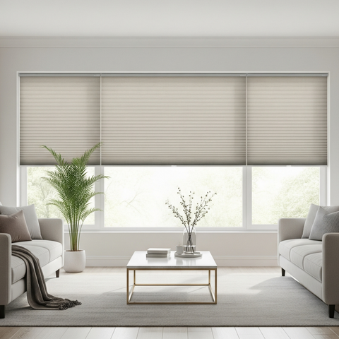 Honeycomb blinds in living room