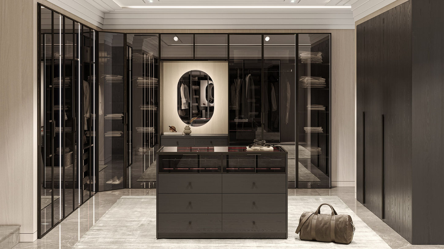 Sleek and classy all glass built in cupboards, iconic luxury from Linear Concepts