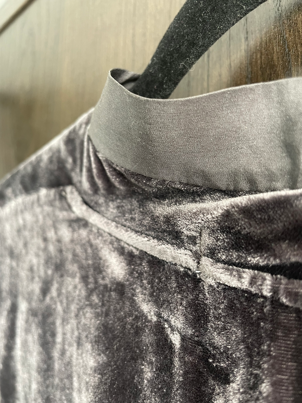 Thumbnail: "Johnny Was" Velvet Silk-Blend Tunic Dress in Dove Gray with Floral Embroidery