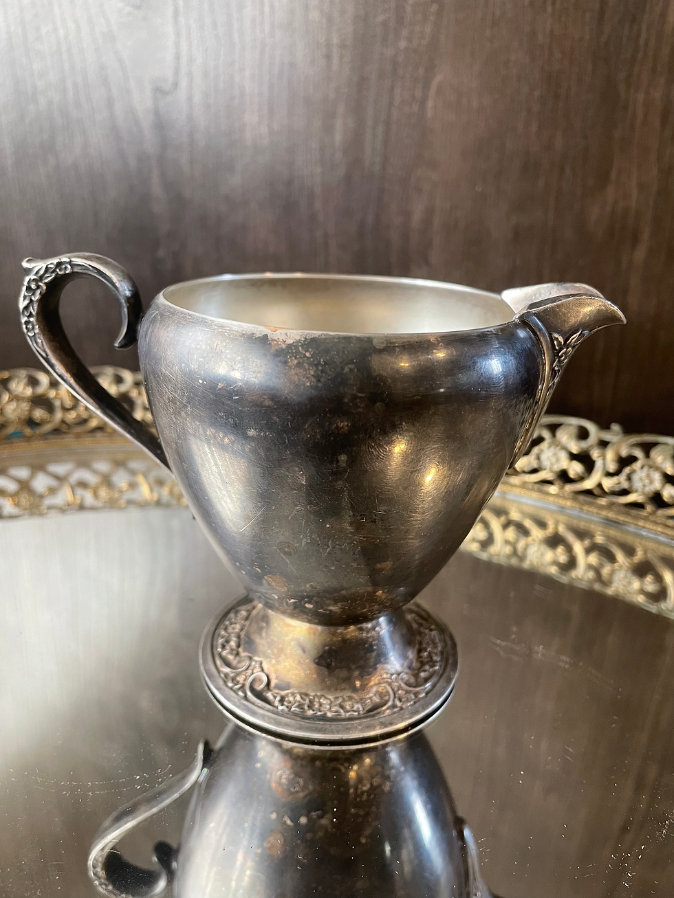 Thumbnail: Silver Plated Cream & Sugar Set with Antique Patina