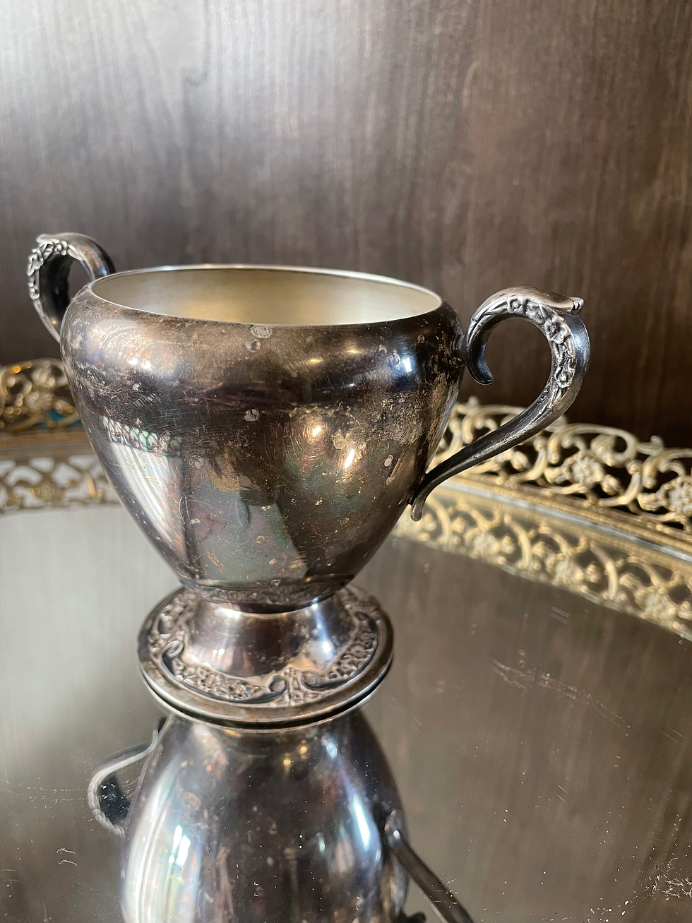 Thumbnail: Silver Plated Cream & Sugar Set with Antique Patina
