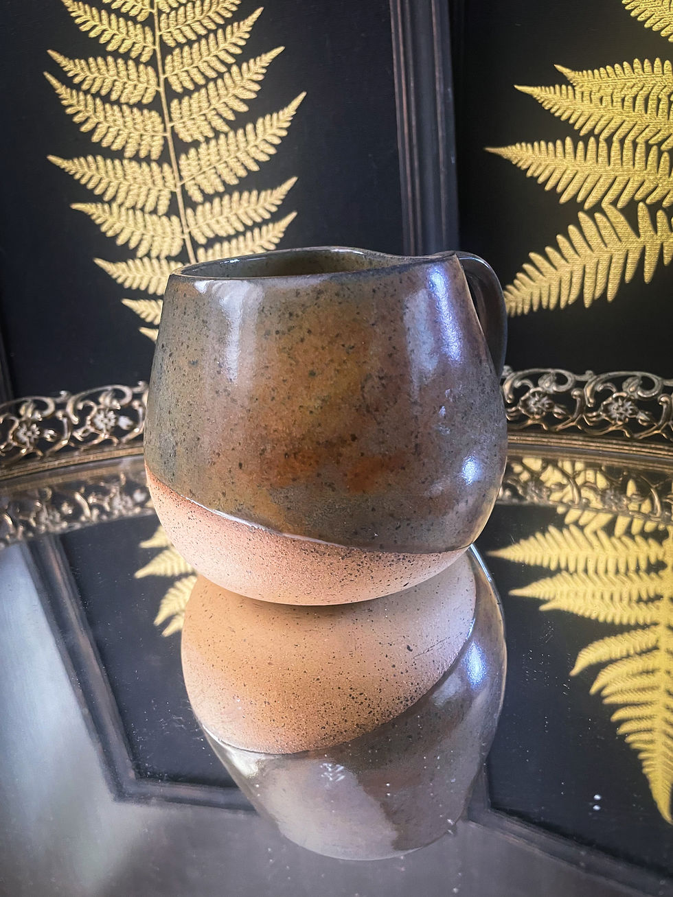 Thumbnail: Brown Speckled Artesian Mug with Delicate Handle and Thumb Rest