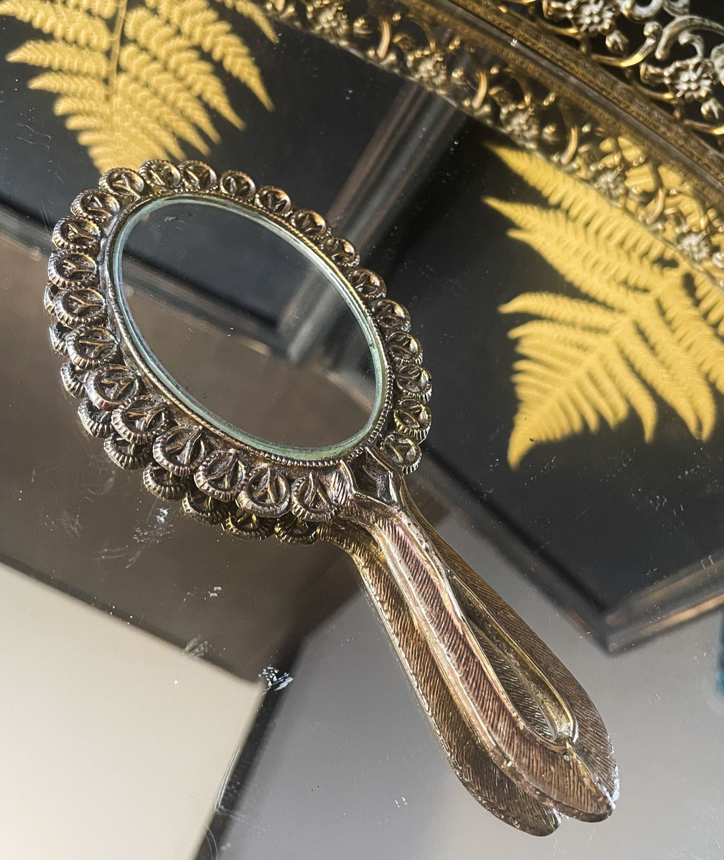 Small Vintage 1940's Double-Sided Hand Mirror