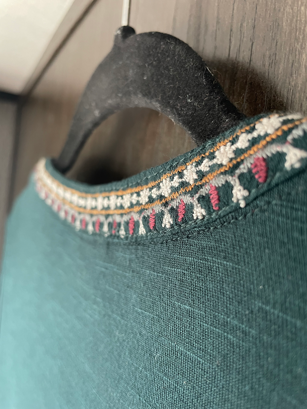 Thumbnail: Scandinavian-Inspired Embroidered Tunic Blouse Hunter Green Knox Rose Size Small