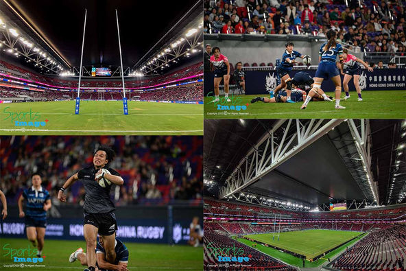 啟德體育園主場館完成首次測試賽,舉辦大專體育人欖球賽事.