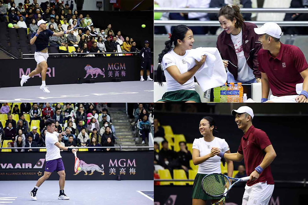 「美高梅澳門網球名人賽」開幕日激情上演，精彩賽事與娛樂盛宴引爆全場. 馬丁內斯隊首日表現強勢，以6-1的比分佔據領先.
