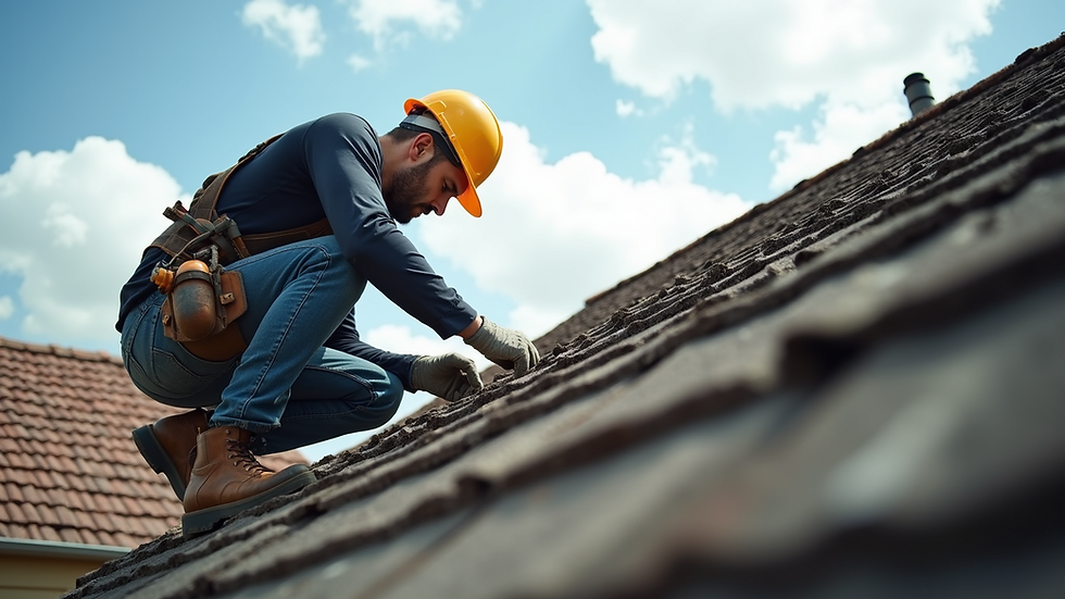 Eye-level view of a roofing contractor working on a house