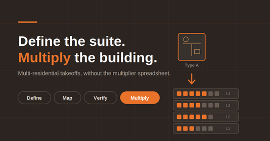 One suite definition multiplied across the four floors of a residential building.