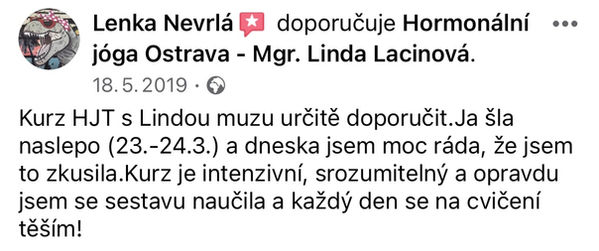 reference hormonální jóga v Ostravě a online