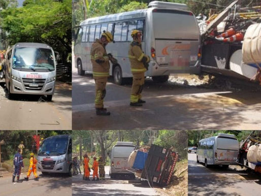 Um acidente entre um micro-ônibus e um caminhão aconteceu na tarde desta segunda-feira (10) na localidade de Gouveia, no distrito de Santo Antônio do Leite, em Ouro Preto.