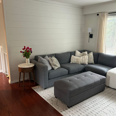 stylish shiplap wall and living room 