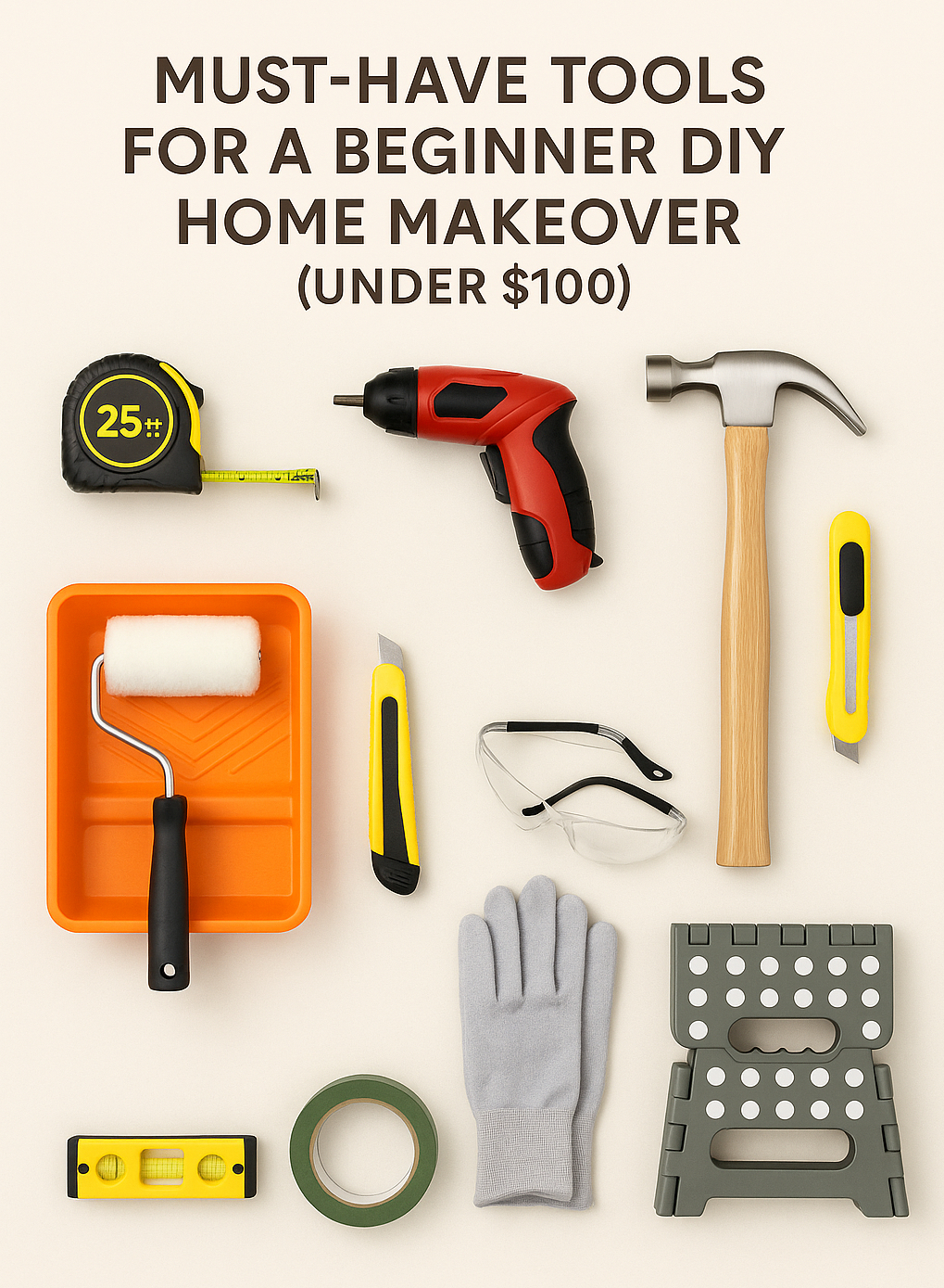 DIY tools laid out on a surface