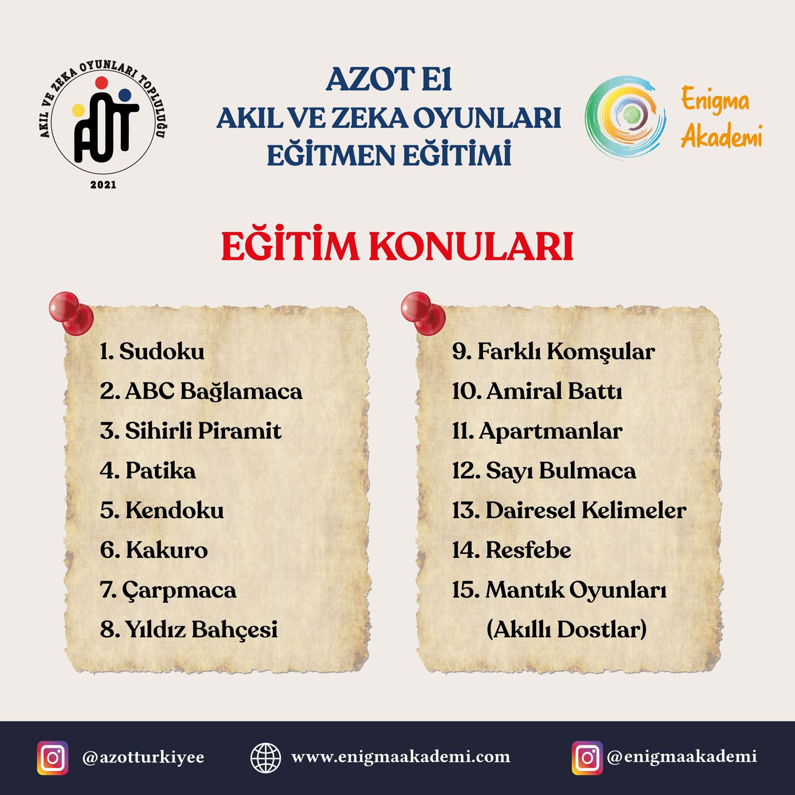 AZOT E1 Zeka ve Akıl Oyunları Eğitmen Eğitimi (Seti)