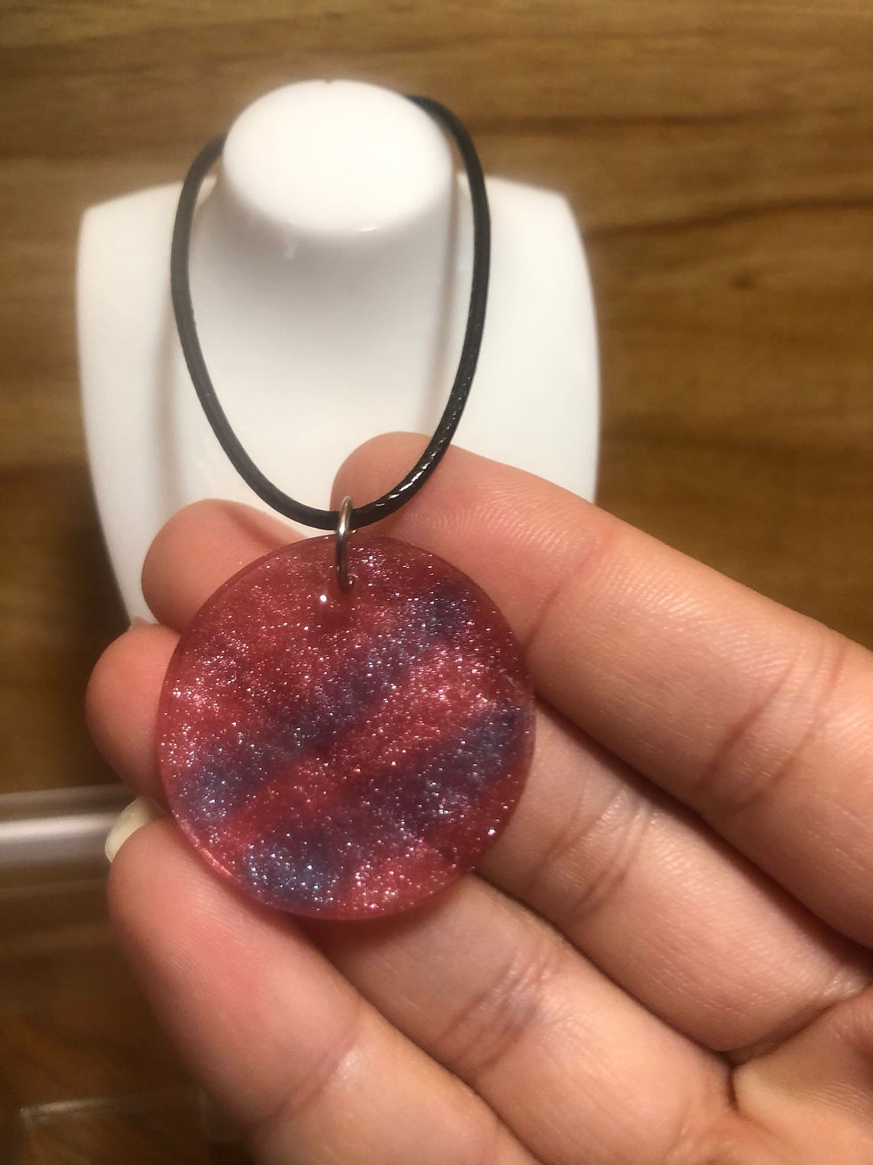 Thumbnail: Round Pink with Blue Pendant Necklace