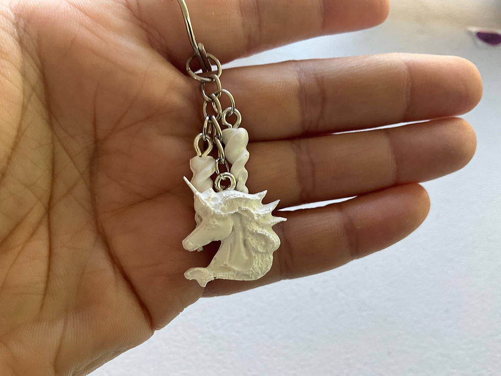 Thumbnail: Rustic White Unicorn Keychain with 2 White Unicorn Horn Charms