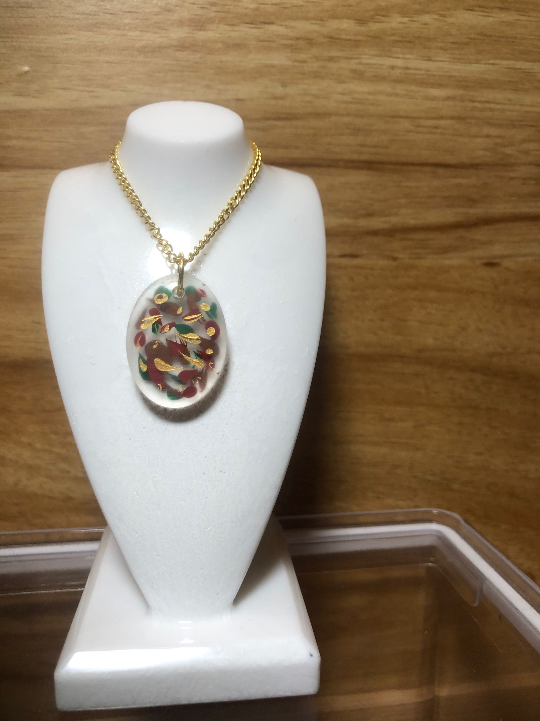 Clear Oval Hand Painted Pendant Necklace