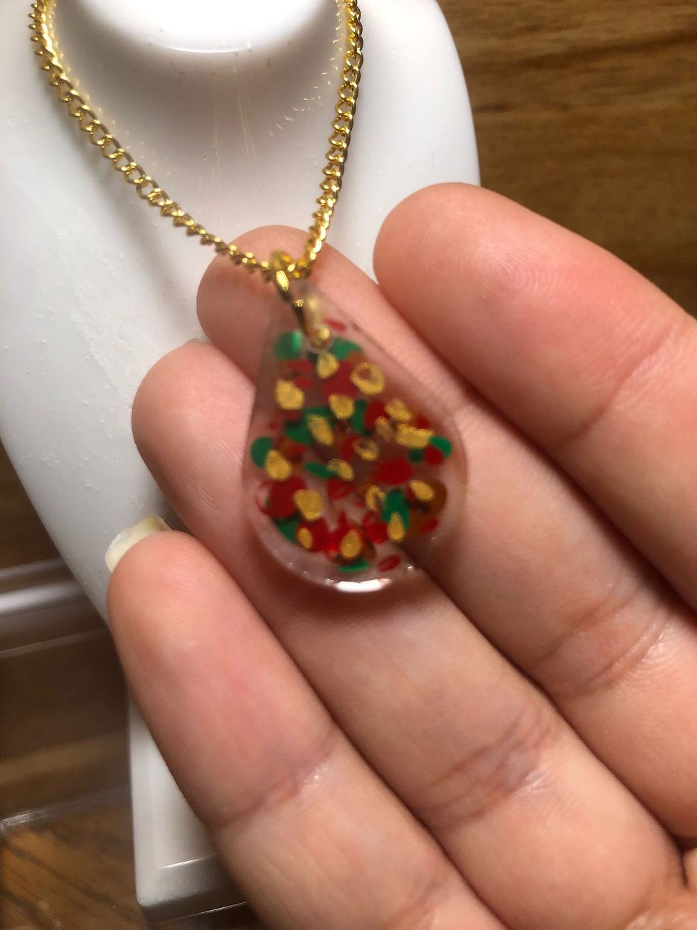 Thumbnail: Clear Teardrop Hand Painted Pendant Necklace