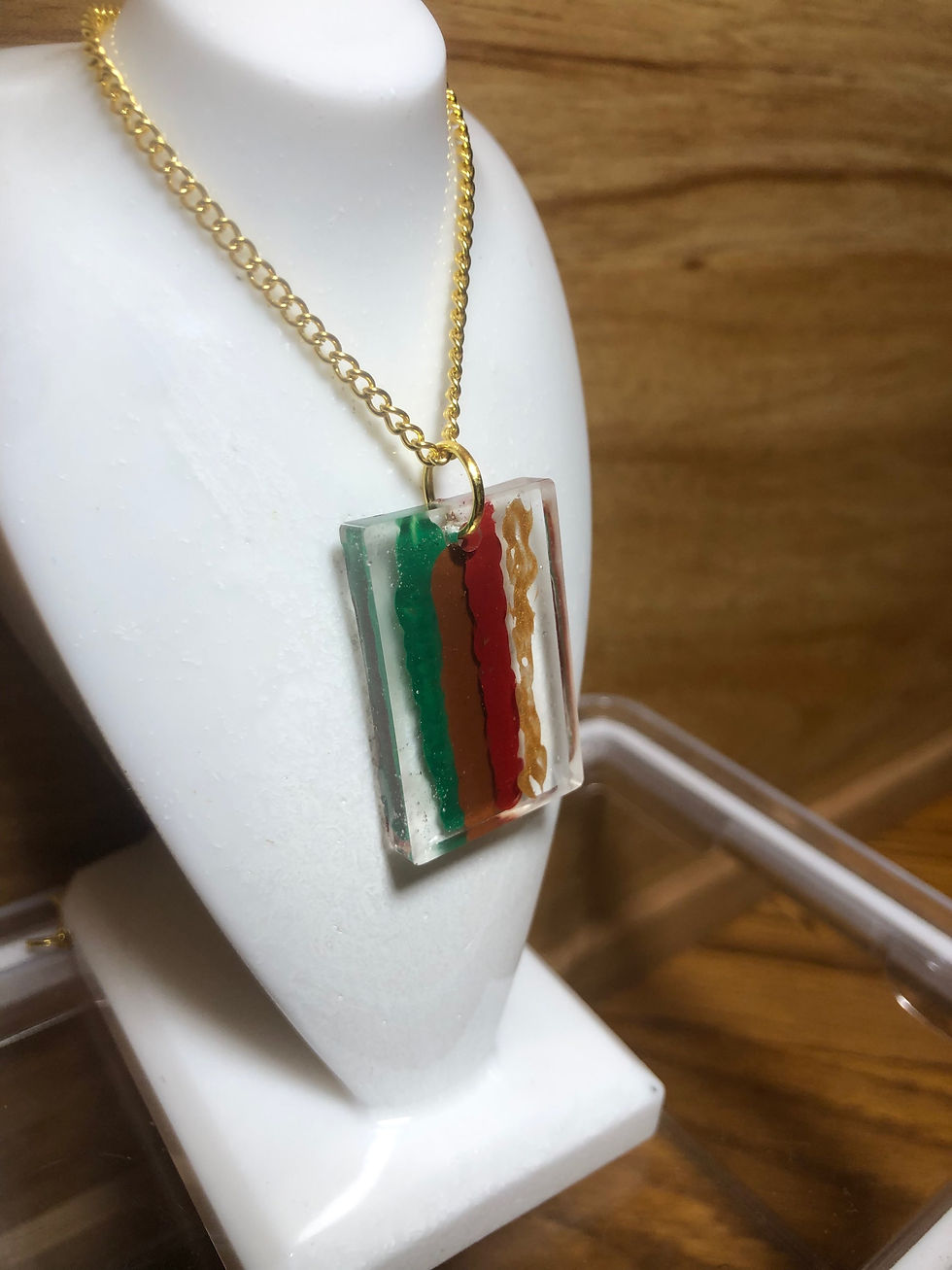 Thumbnail: Clear Hand Painted Rectangle Pendant Necklace 