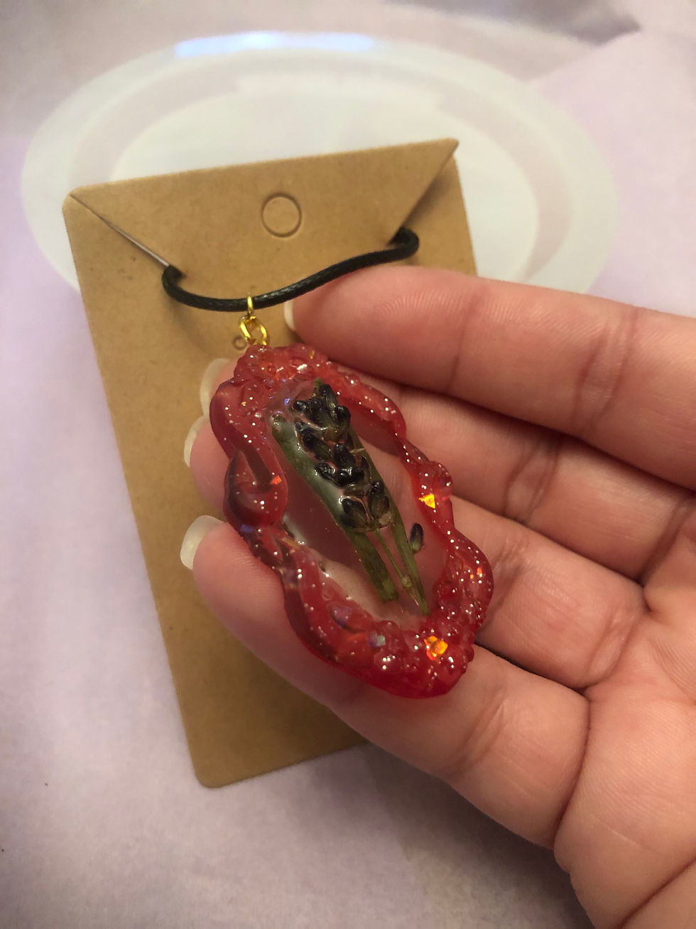 Thumbnail: Red framed lavender necklace