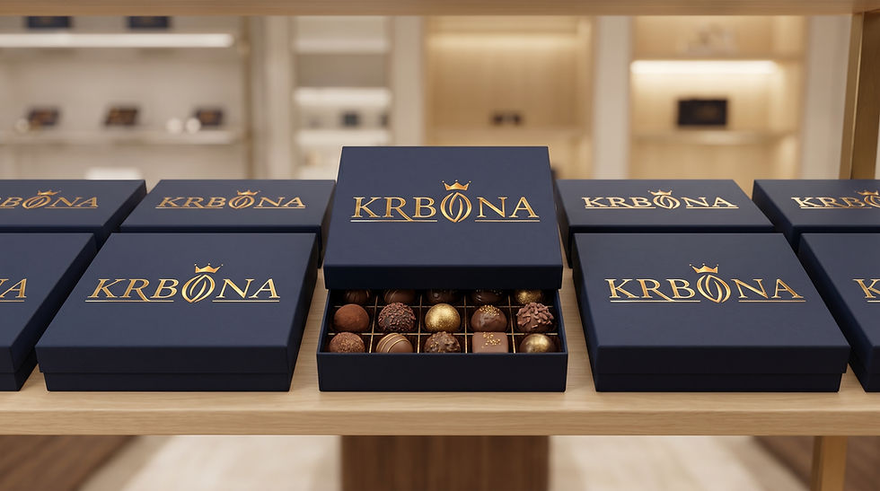 Premium bespoke confectionery packaging designed for chocolate gift sets, private label brands and retail-ready shelf presentation.