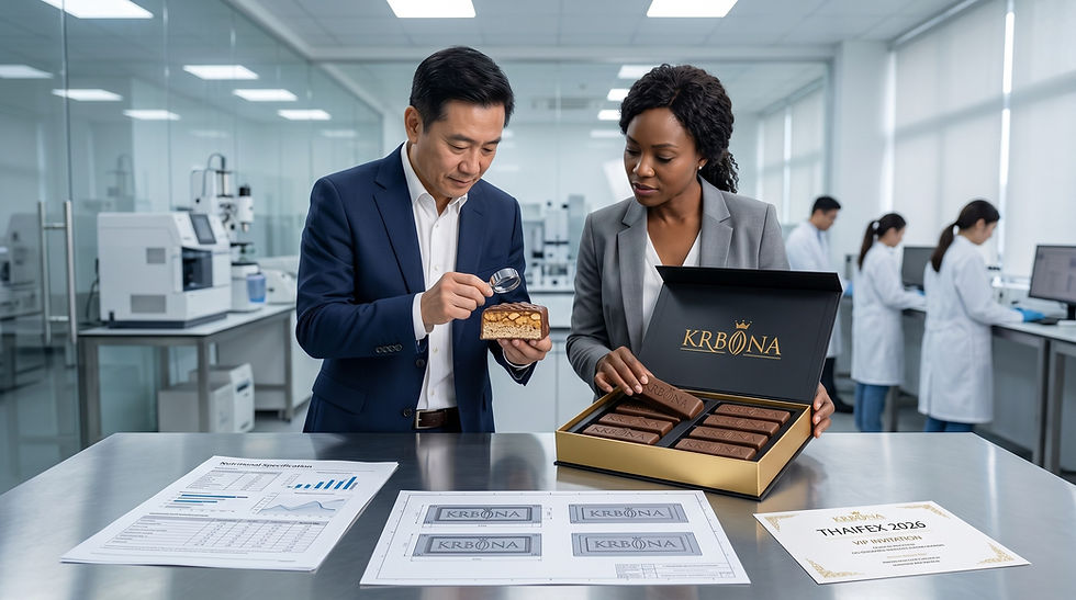 Build your brand moat in the health sector. A strategic OEM protein bar manufacturer like SFKS provides the custom OEM/ODM solutions, taste innovation, and aesthetic upgrades required to launch your exclusive KRBONA functional snacks successfully.