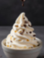 Vanilla soft-serve with chocolate chips and chocolate drizzle