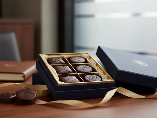 Premium custom logo chocolates in a luxury corporate gift box by SFKS