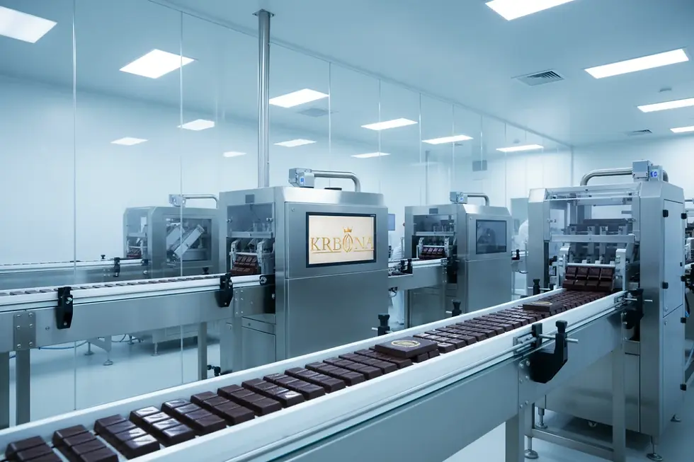 A 100,000-class production line of an advanced GMP cleanroom chocolate manufacturer.