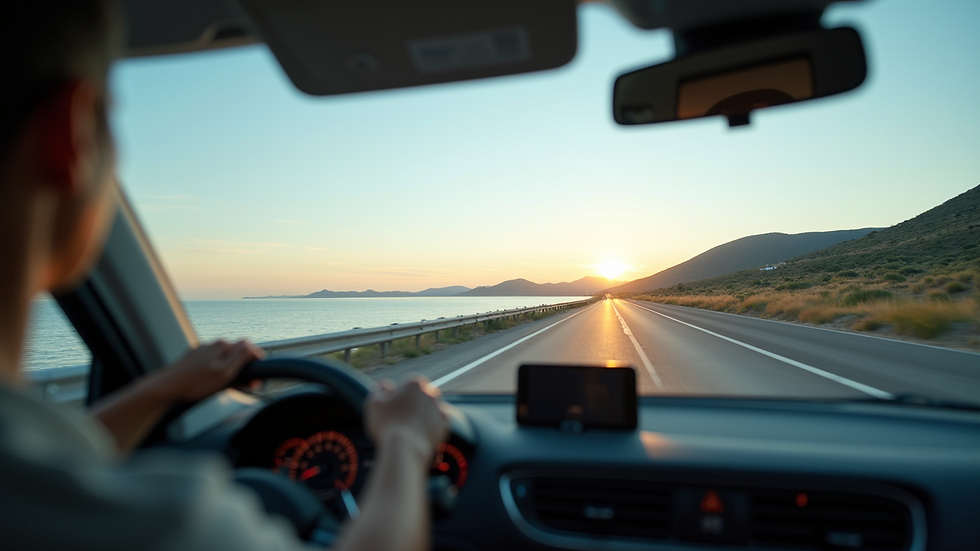 Vue en plongée d'un van de transport privé sur une route côtière dans le Var