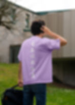 Man in lavender Chinese calligraphy oversized tee