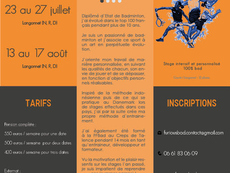 Agenda à remplir pour l'été 2018 !! Voici les dates de stage FuriousBad !