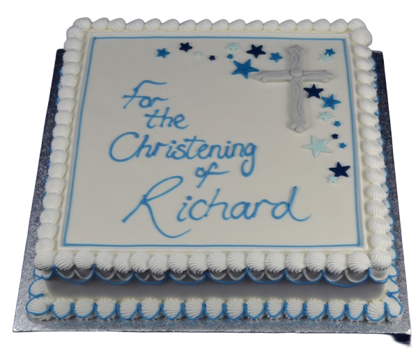 Bespoke 10-square cake with a cross design, decorated in white and gold, for celebration in Solihull, West Midlands.
