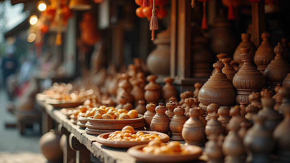 Close-up view of a traditional Myanmar handicraft market stall