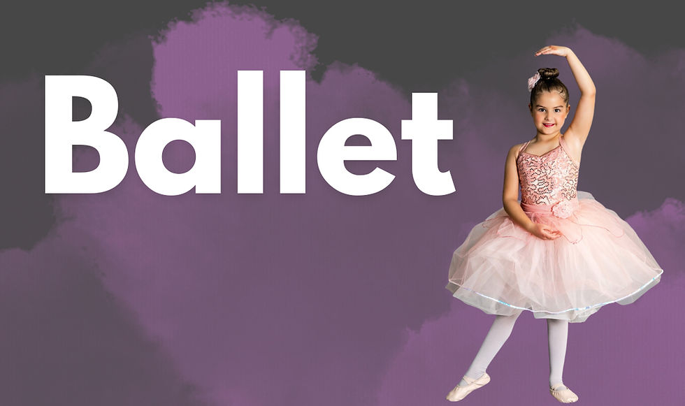 Ballet title with a young girl in a pink tutu costume posing for ballet