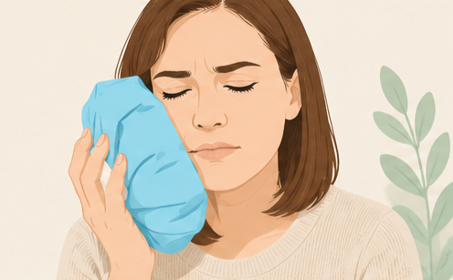 Cold compress on the face to relieve dental pain