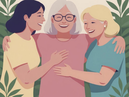 3 happy women exploring perimenopause management together