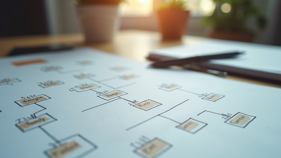 Close-up view of a detailed family tree chart on a desk