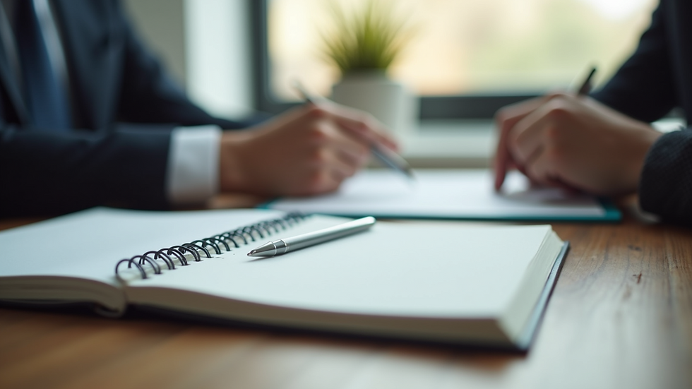 Close-up view of a notebook and pen on a table during a counseling session